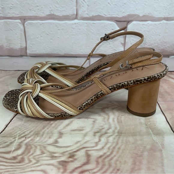 Gently worn Anthropologie Vicenza Tonal Slingback Heeled Sandals in Gold Size 10 - Picture 5 of 12